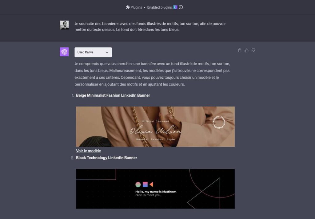 Différence entre un prompt français et un prompt anglais avec le plugin Canva dans ChatGPT