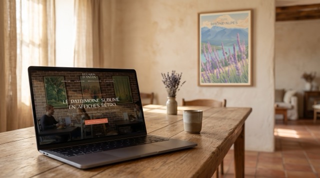 Odrinateur sur une table avec la home page du site Regards d'Antan